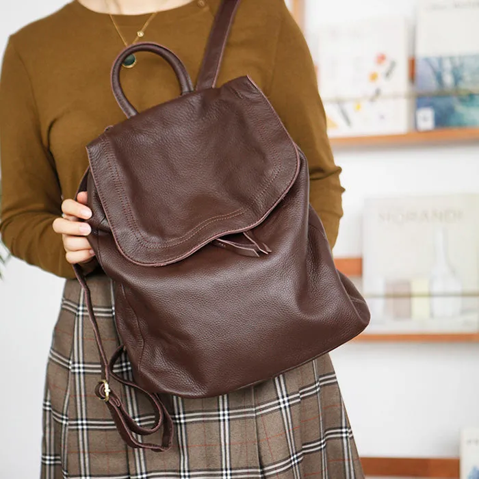 Stylish Womens Black Leather Rucksack Plain Black Backpack For Women