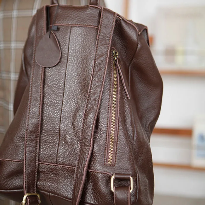 Stylish Womens Black Leather Rucksack Plain Black Backpack For Women