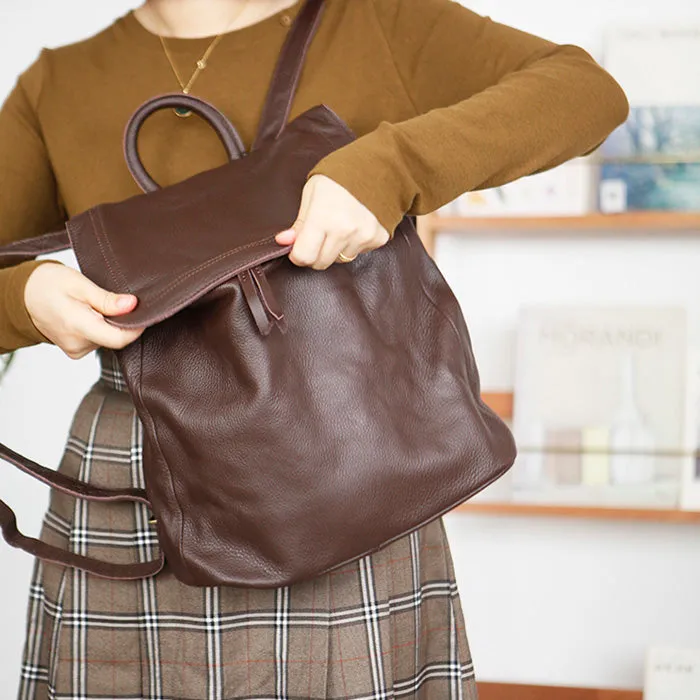 Stylish Womens Black Leather Rucksack Plain Black Backpack For Women