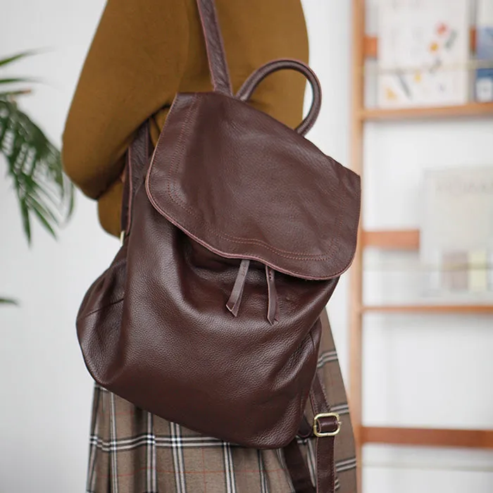 Stylish Womens Black Leather Rucksack Plain Black Backpack For Women