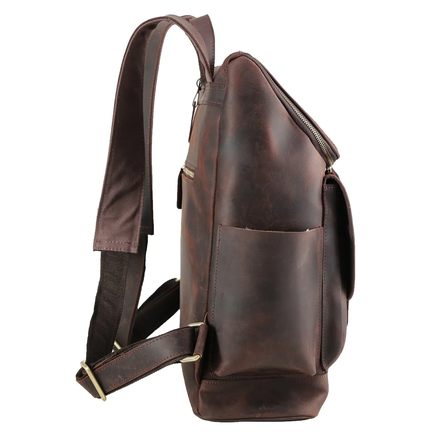 Texbo Vintage Full Grain Cowhide Leather 15.6 Inch Laptop Backpack Shoulder Travel School Bag with YKK Zippers
