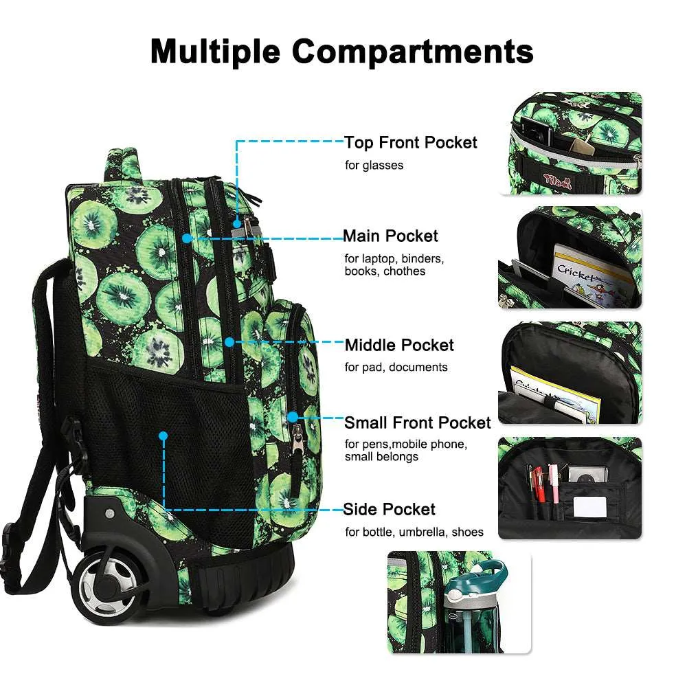 Tilami Green Kiwifruit 18 inch Rolling Backpack Kids Wheeled Backpacks