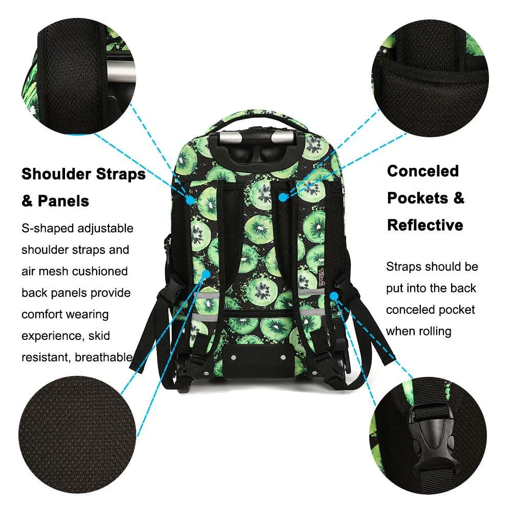 Tilami Green Kiwifruit 18 inch Rolling Backpack Kids Wheeled Backpacks