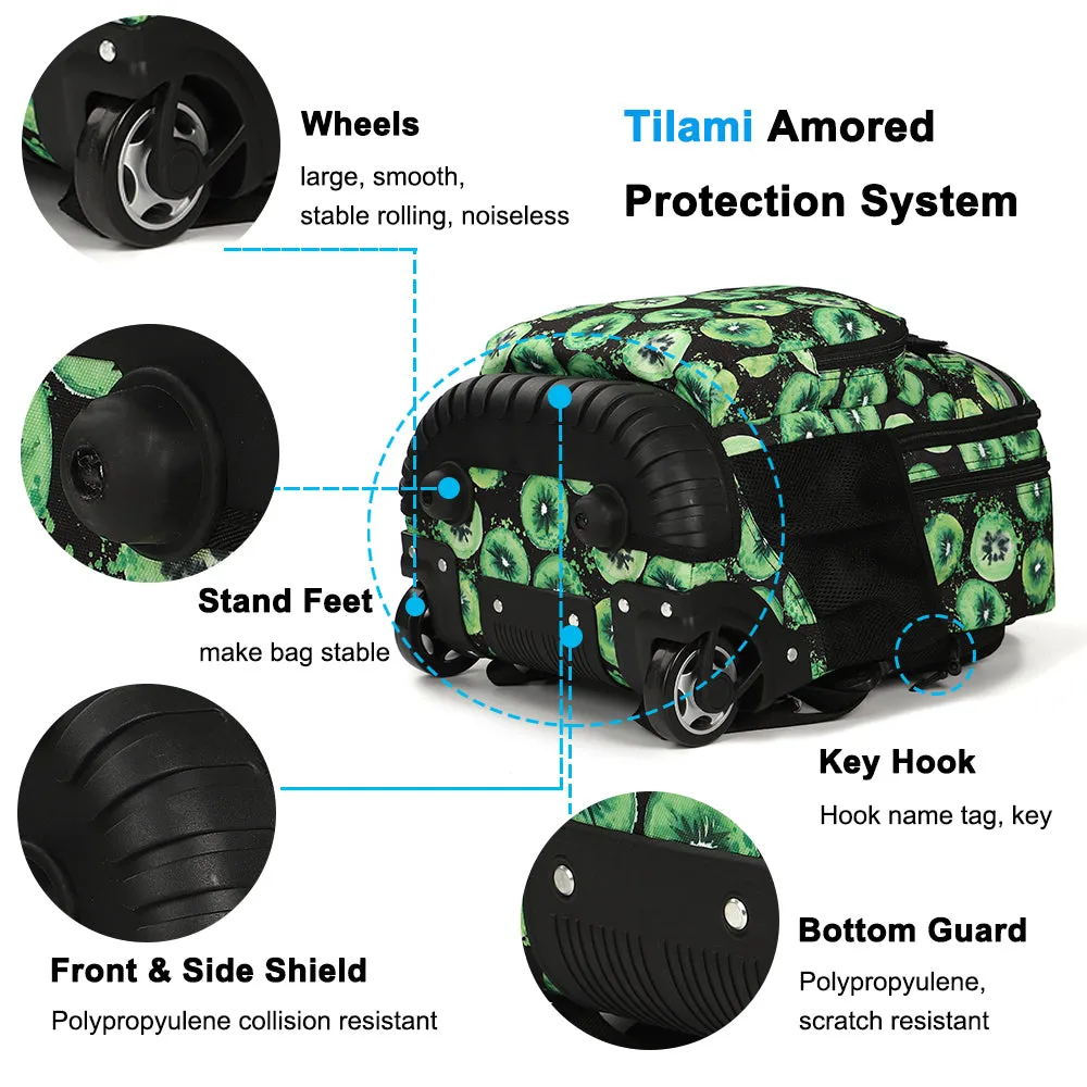 Tilami Green Kiwifruit 18 inch Rolling Backpack Kids Wheeled Backpacks